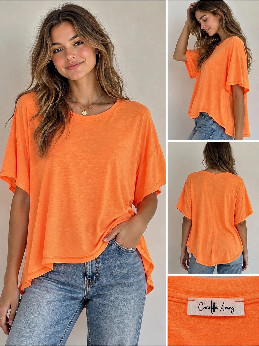 Charlotte Avery Layered Hem Short Sleeve Top in Orange